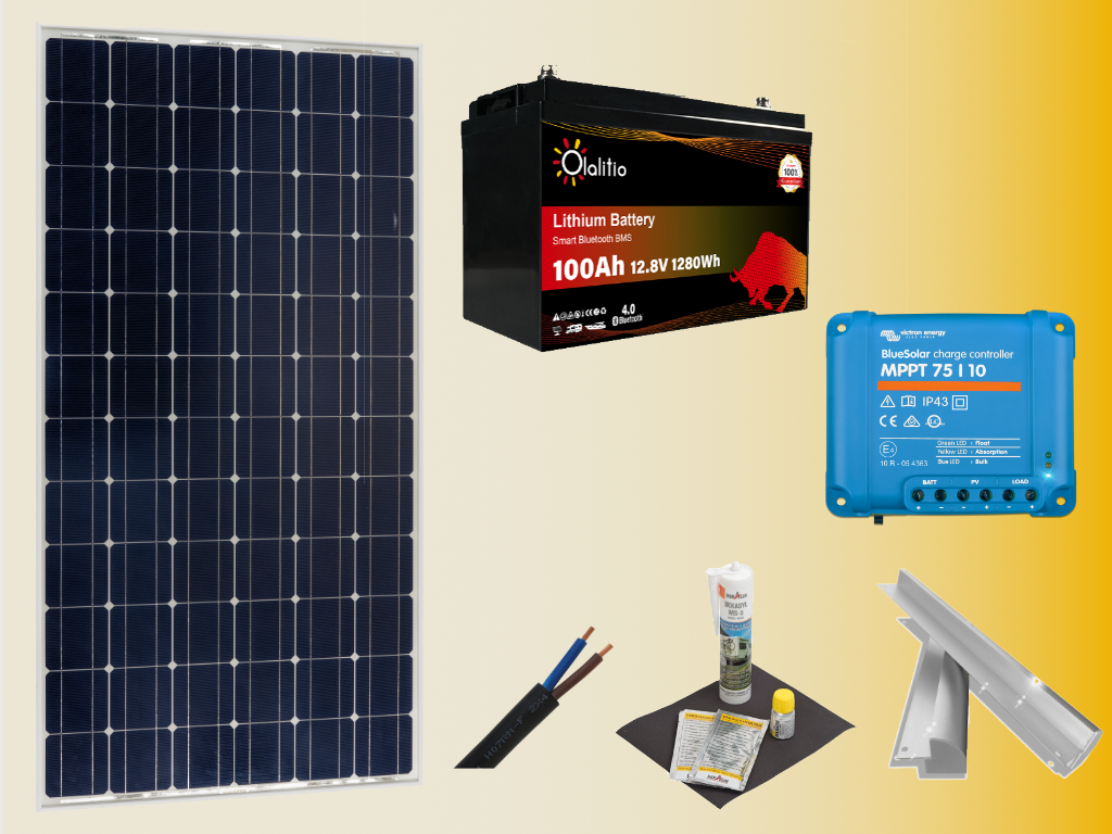 Set Solaranlage 100 Watt mit Lithium Batterie für Wohnmobile "MaxB100"